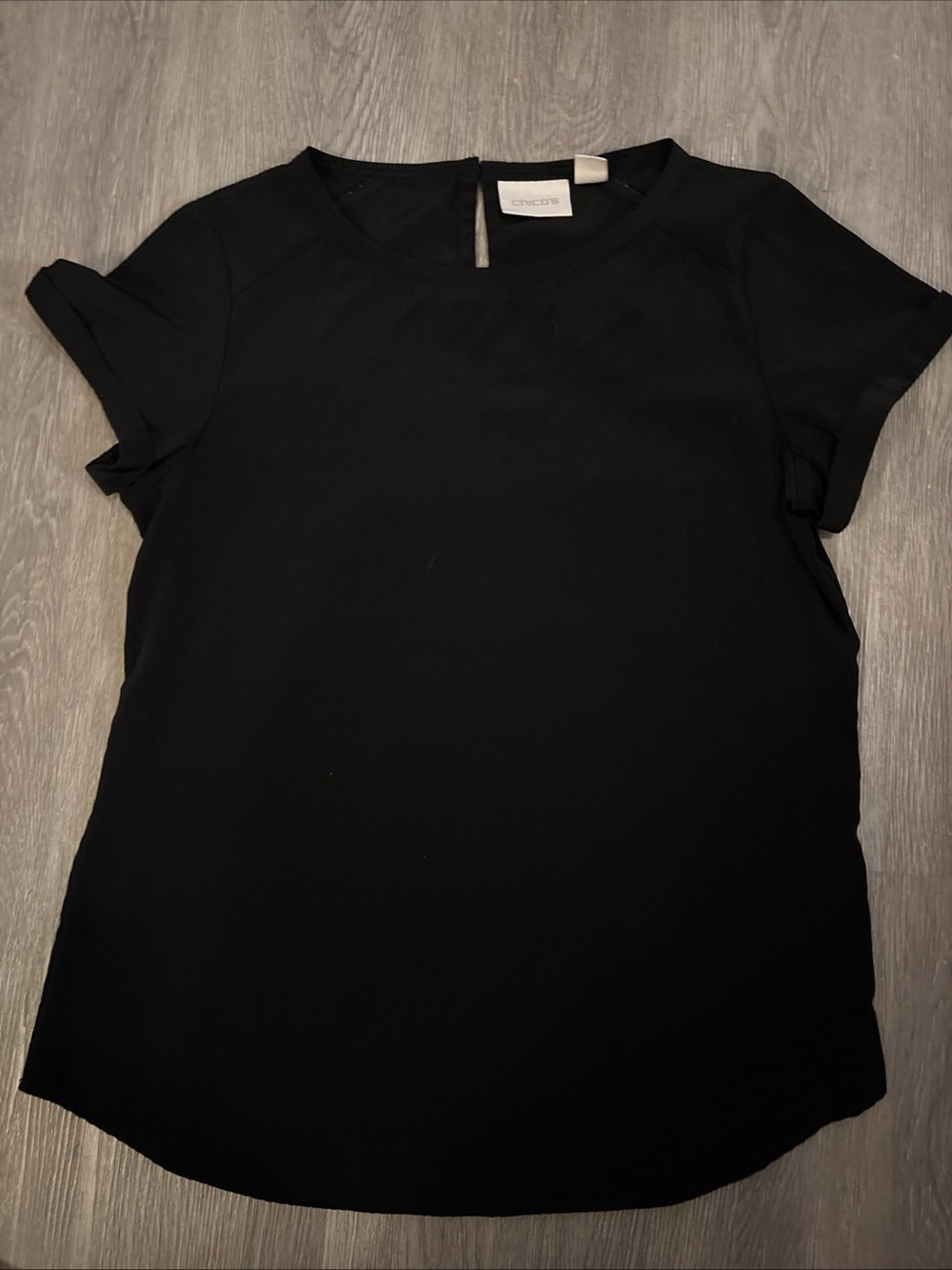 Women's Chico's Black Short Cuff Sleeve Blouse Size 0